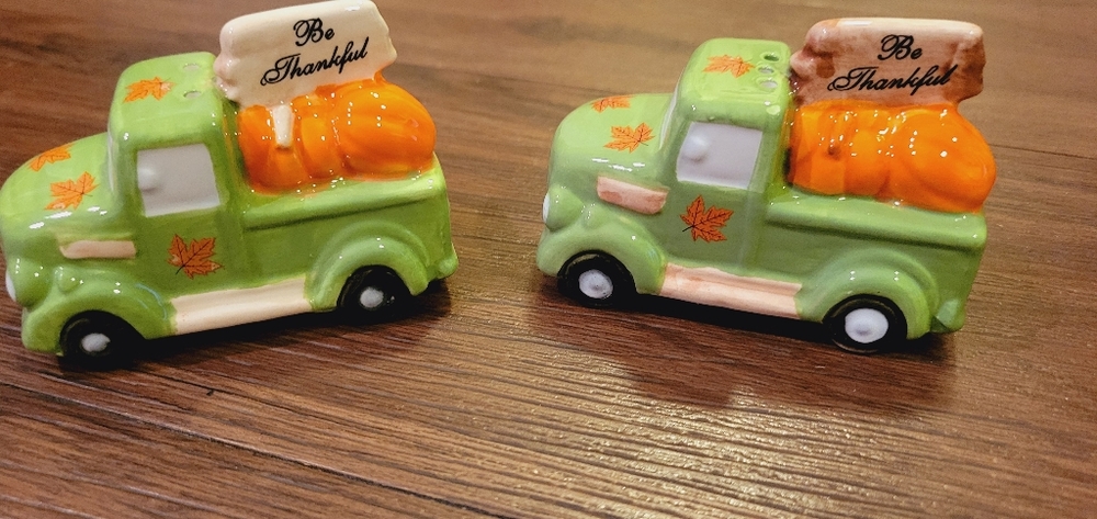 Green Truck & Pumpkin Fall Salt & Pepper Shakers